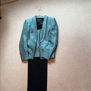 Kasper petite Women's Teal and Black 3 piece pant Set
